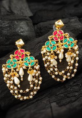 Multicolor Kundan Alloy Chandelier Earrings