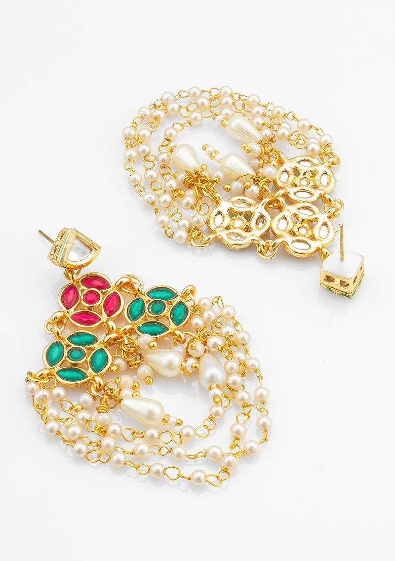 Multicolor Kundan Alloy Chandelier Earrings - Indya