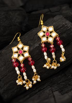 Red Kundan Alloy Chandelier Earrings