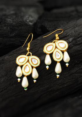 Golden Kundan Alloy Drop Earrings