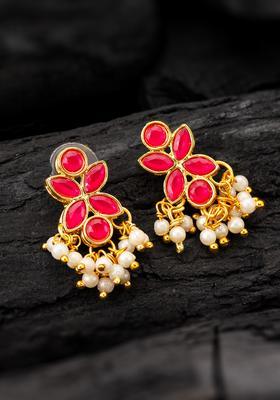 Red Pearl Alloy Drop Earrings