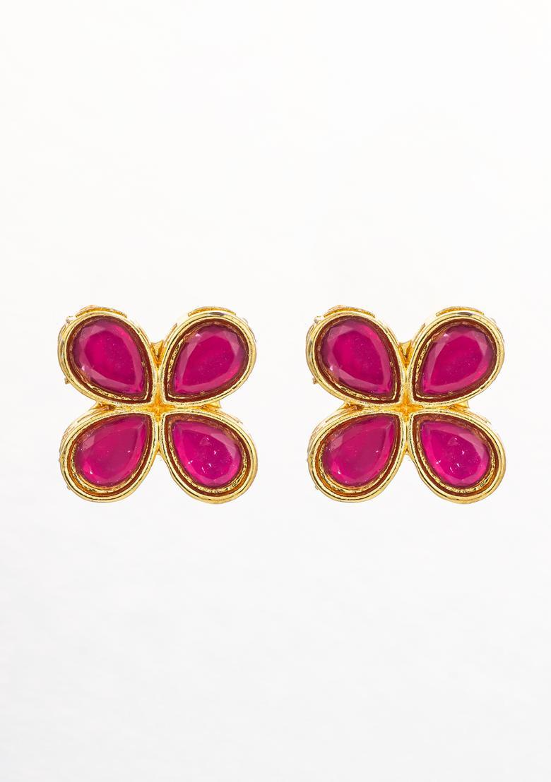 Red Artificial Stones Alloy Stud Earrings - Indya