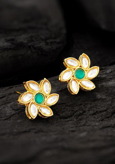 Green Kundan Alloy Stud Earrings
