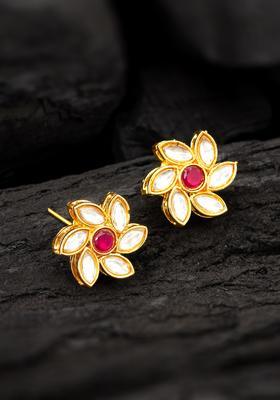 Red Kundan Alloy Stud Earrings