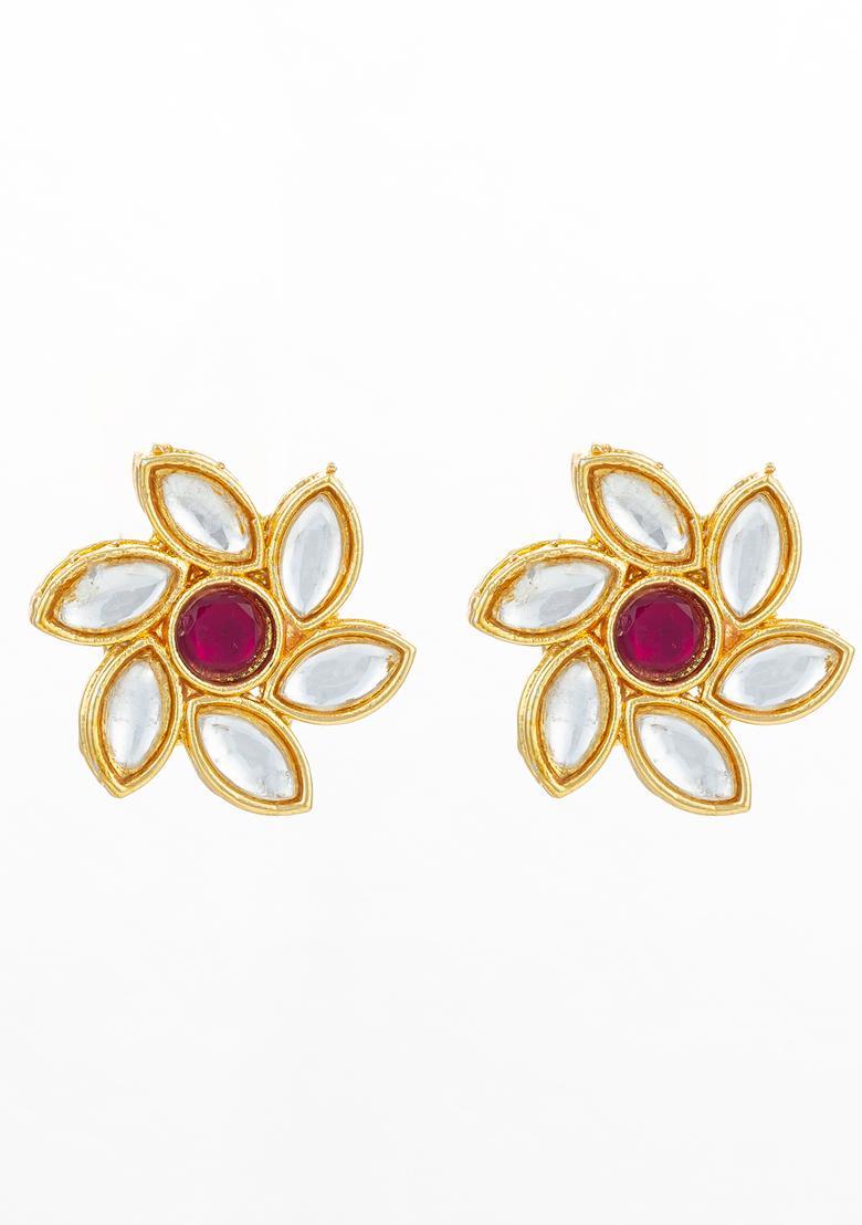Red Kundan Alloy Stud Earrings - Indya