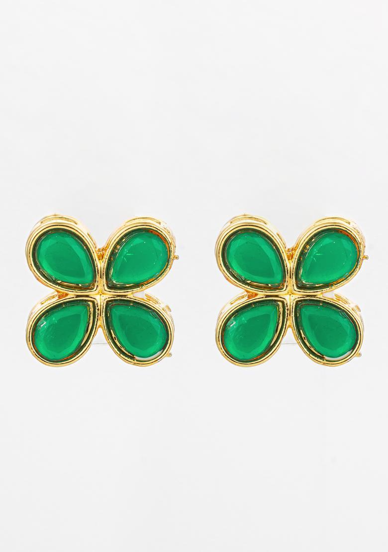 Green Artificial Stones Alloy Stud Earrings - Indya