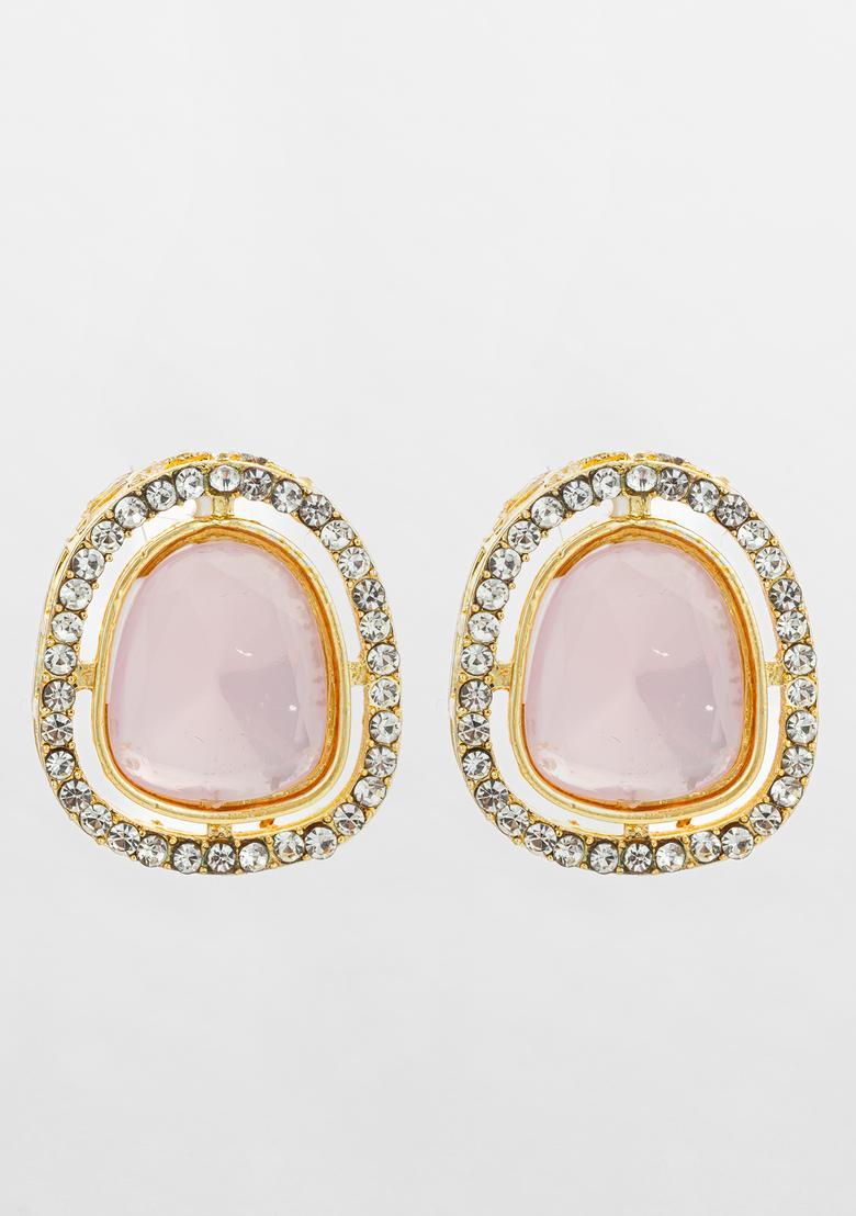 Pink Artificial Stones Alloy Stud Earrings - Indya