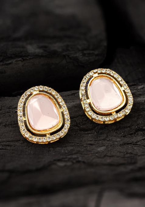 Pink Artificial Stones Alloy Stud Earrings