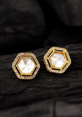 Golden Kundan Alloy Stud Earrings