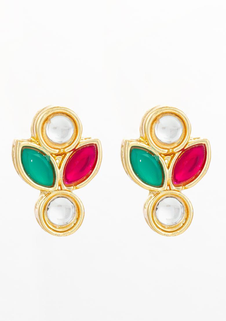 Multicolor Kundan Alloy Stud Earrings - Indya