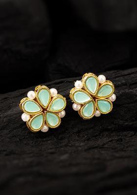Green Kundan Alloy Stud Earrings