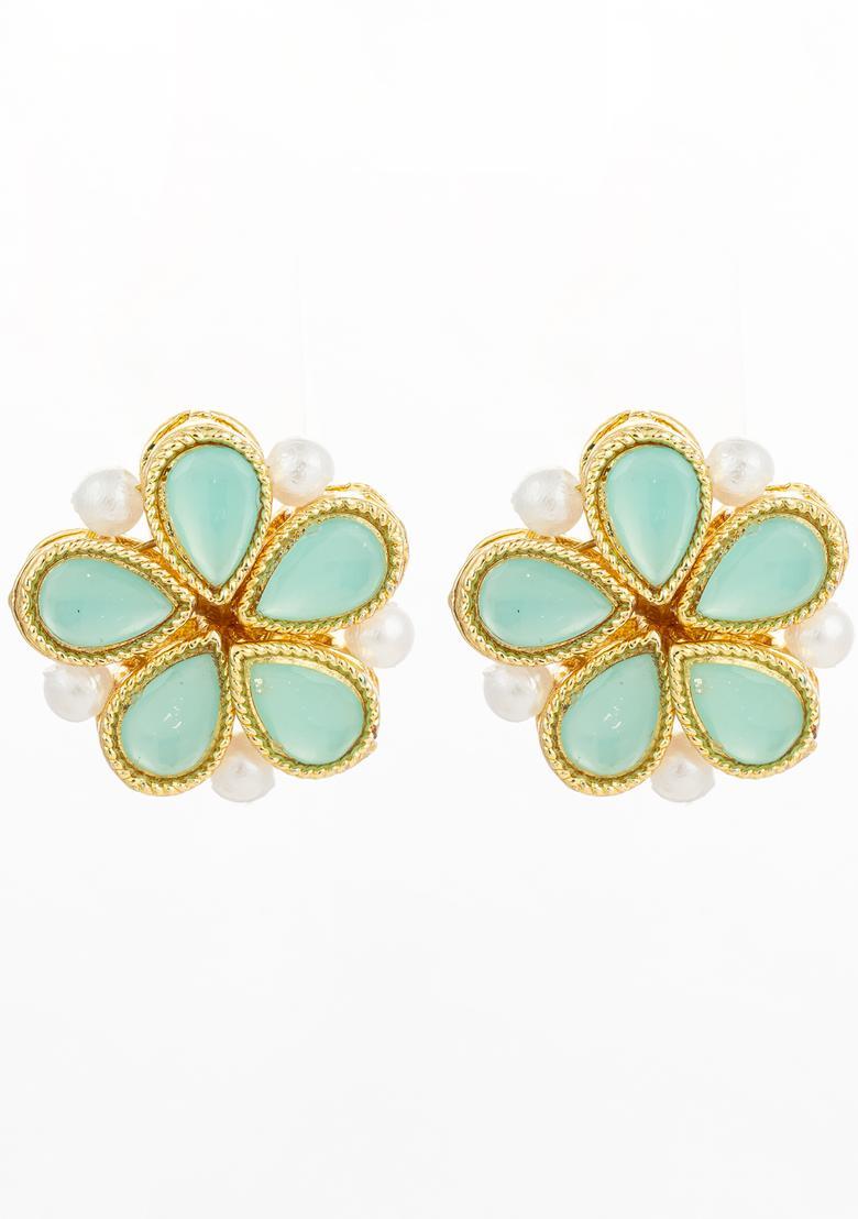 Green Kundan Alloy Stud Earrings - Indya