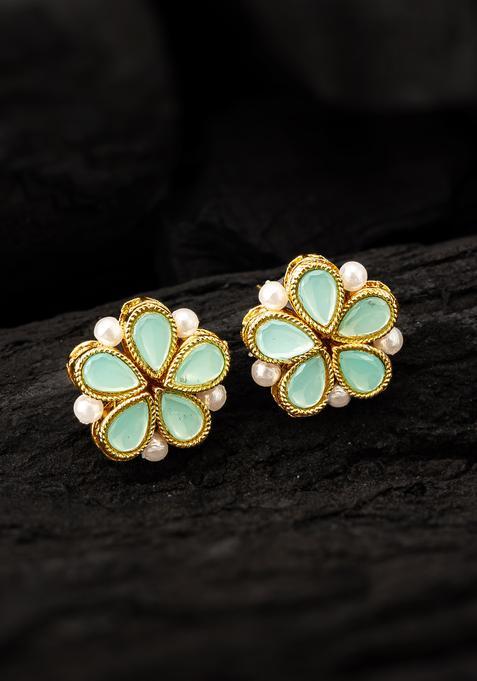 Green Kundan Alloy Stud Earrings