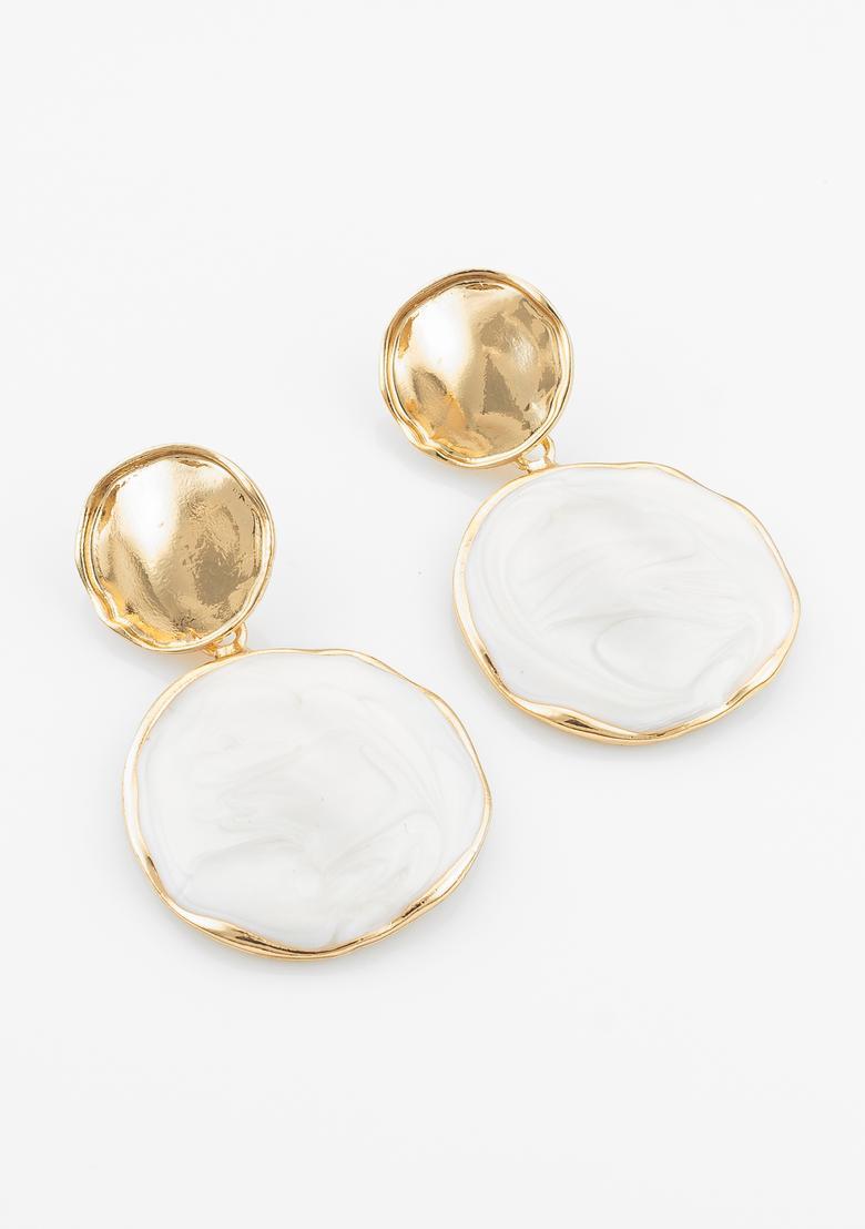 White Resin Alloy Drop Earrings - Indya
