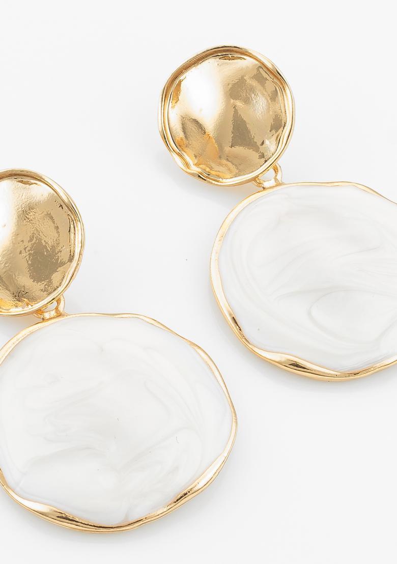 White Resin Alloy Drop Earrings - Indya