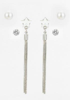 Silver Crystal Alloy Earring Set