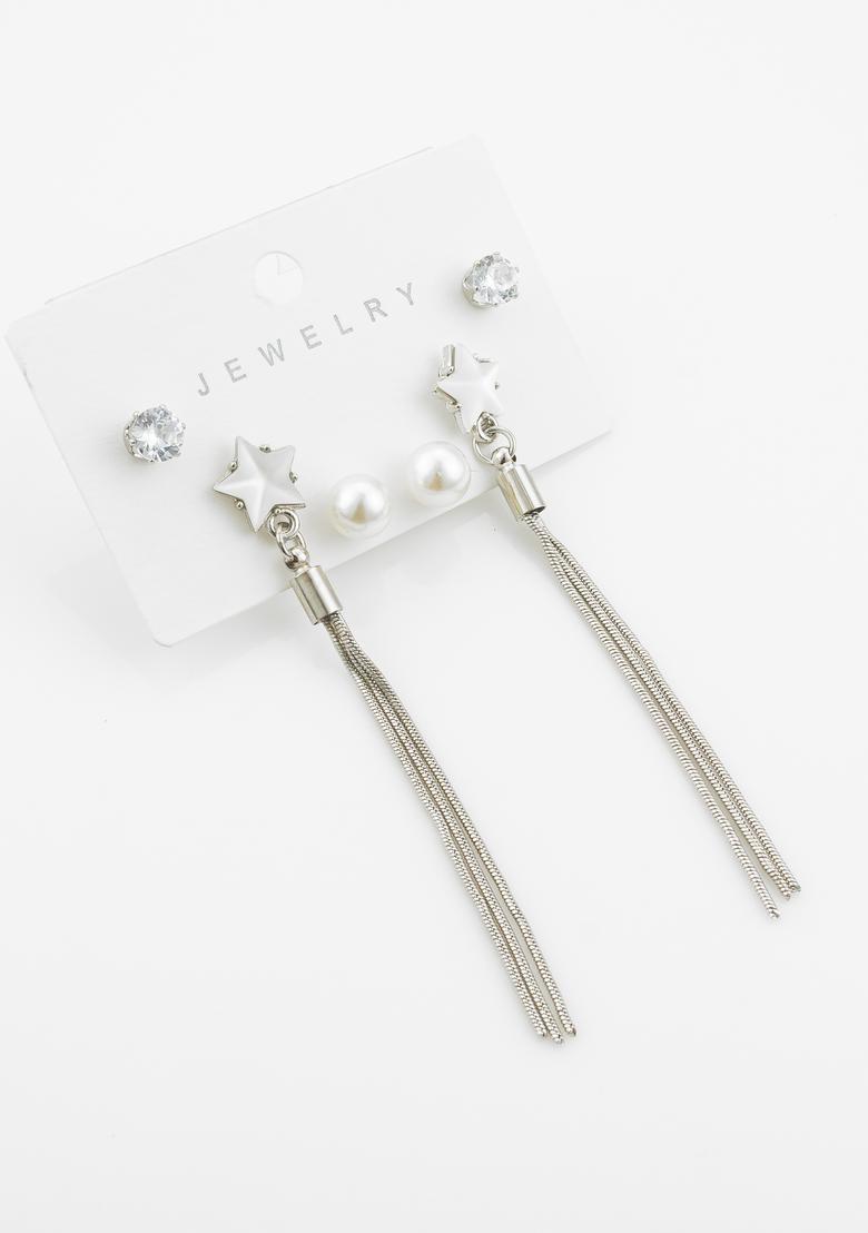 Silver Crystal Alloy Earring Set - Indya