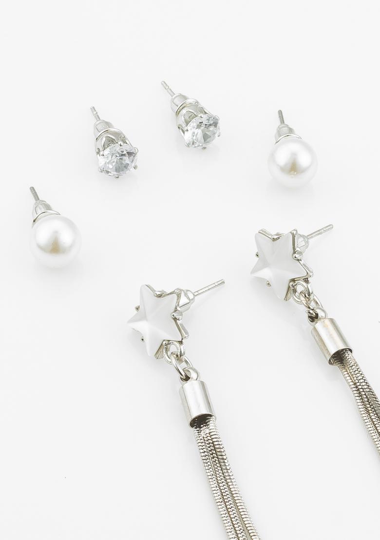Silver Crystal Alloy Earring Set - Indya