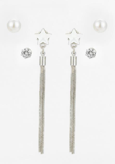 Silver Crystal Alloy Earring Set