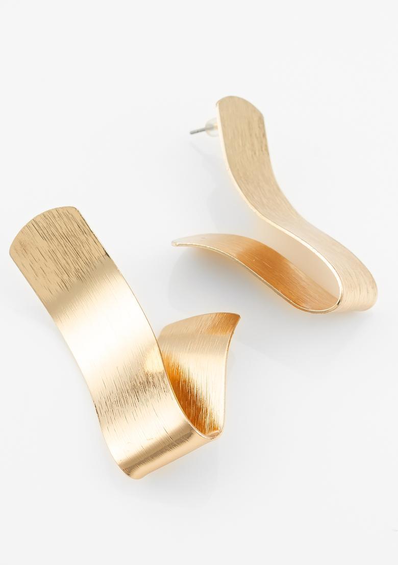 Golden Alloy Stud Earrings - Indya