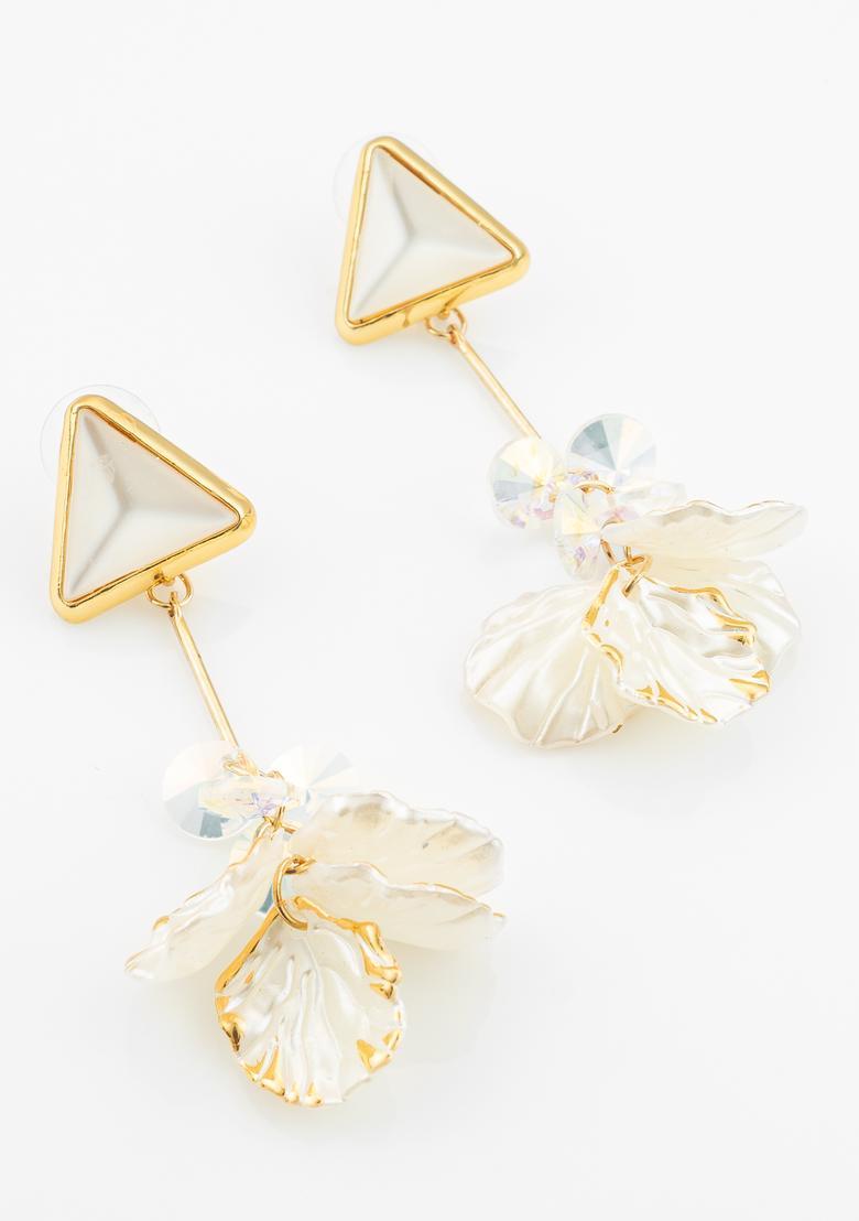 White Resin Alloy Drop Earrings - Indya