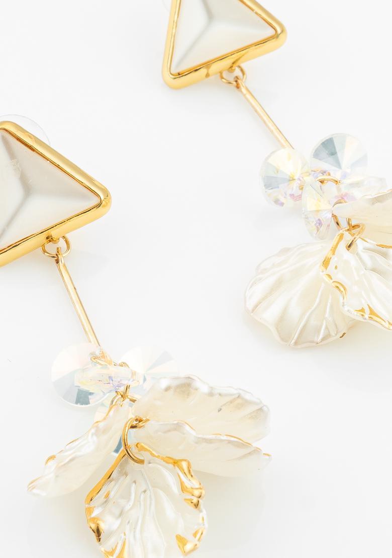 White Resin Alloy Drop Earrings - Indya