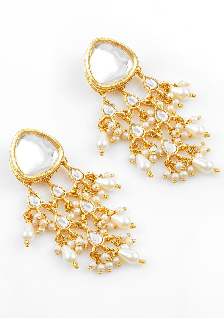 White Kundan Alloy Earrings - Indya