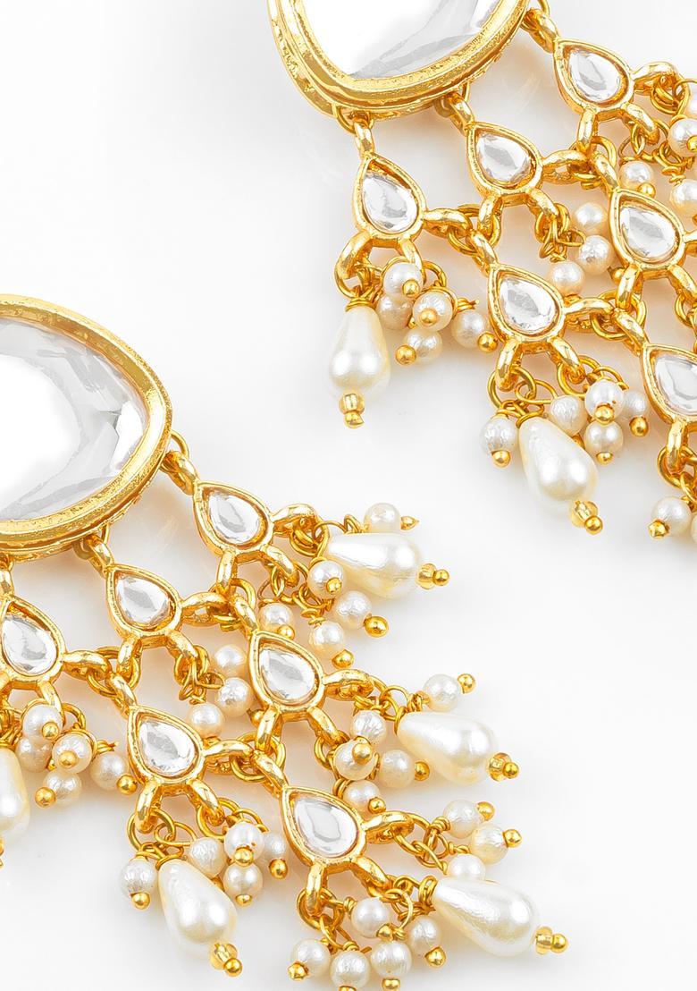 White Kundan Alloy Earrings - Indya