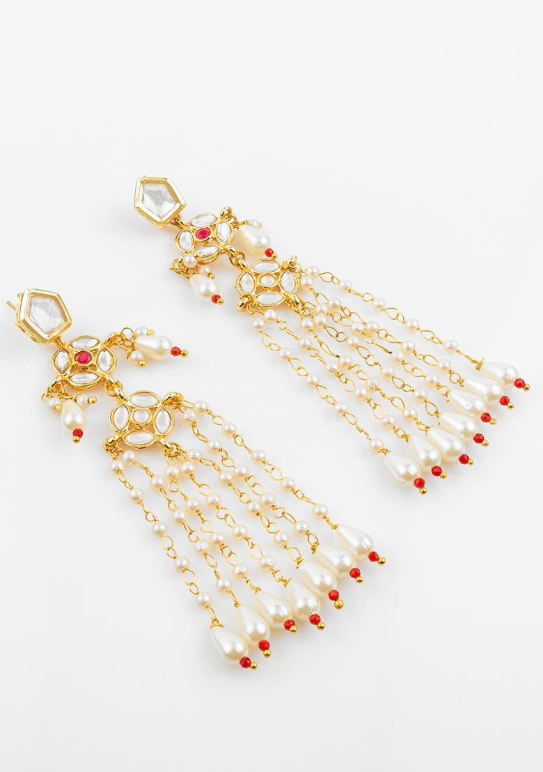 White Kundan Alloy Earrings - Indya