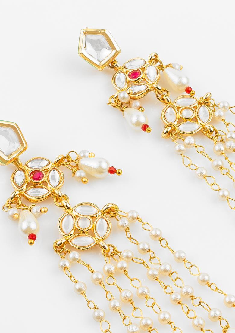 White Kundan Alloy Earrings - Indya