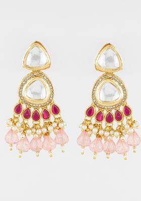 Pink Kundan Alloy Earrings