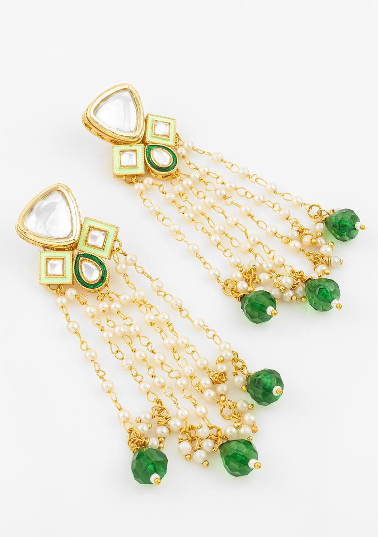 Green Kundan Alloy Earrings - Indya