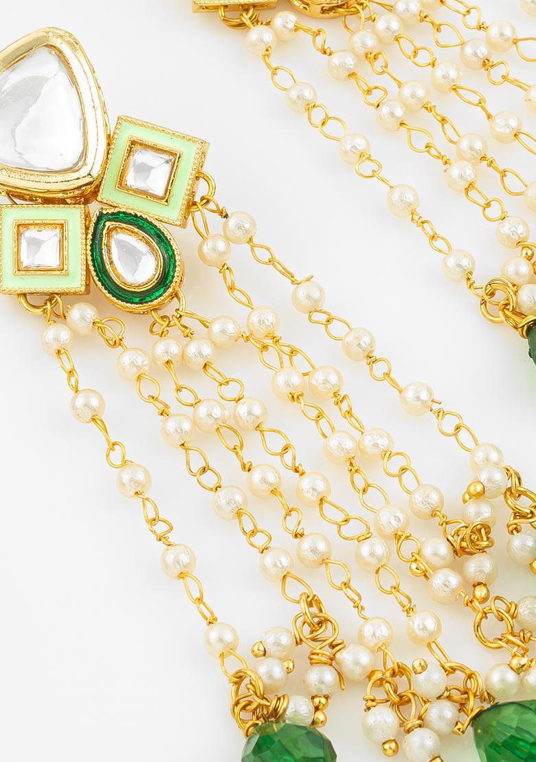 Green Kundan Alloy Earrings - Indya