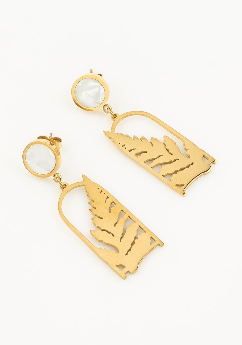 Golden Pearl Alloy Earrings - Indya