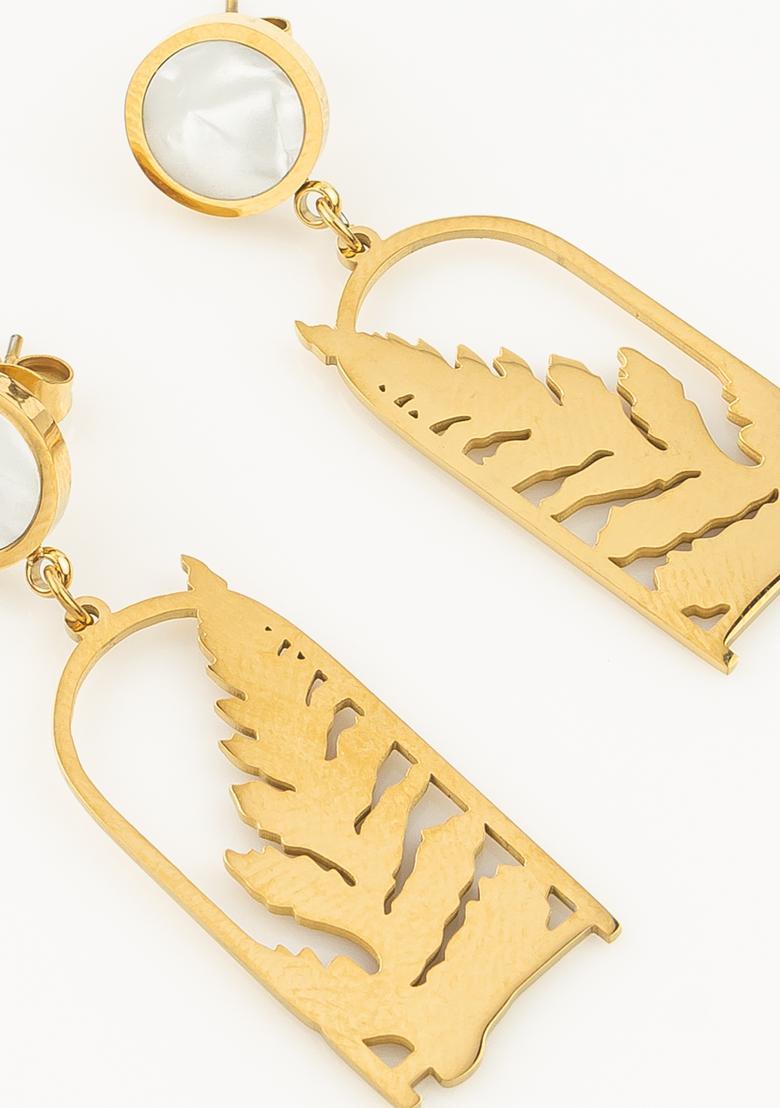Golden Pearl Alloy Earrings - Indya
