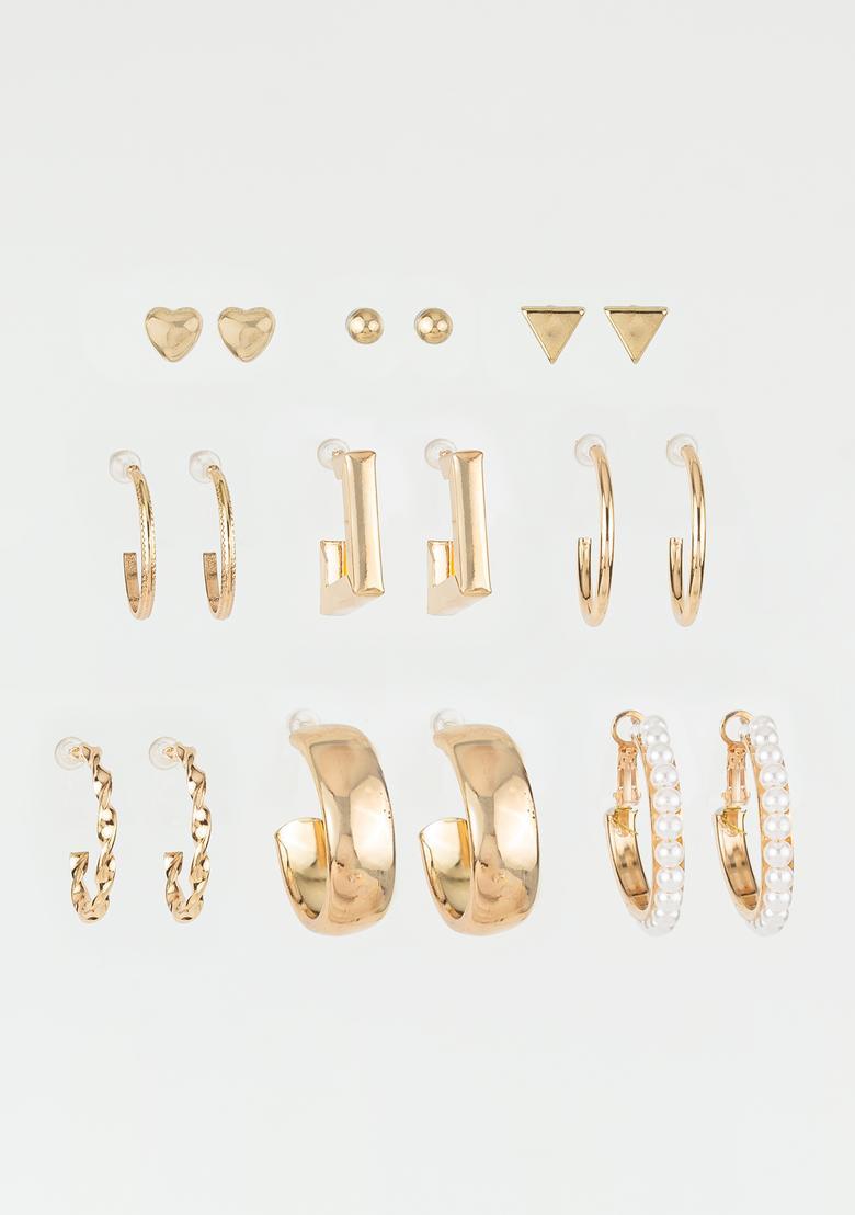 Golden Pearl Alloy Stud Earrings - Indya