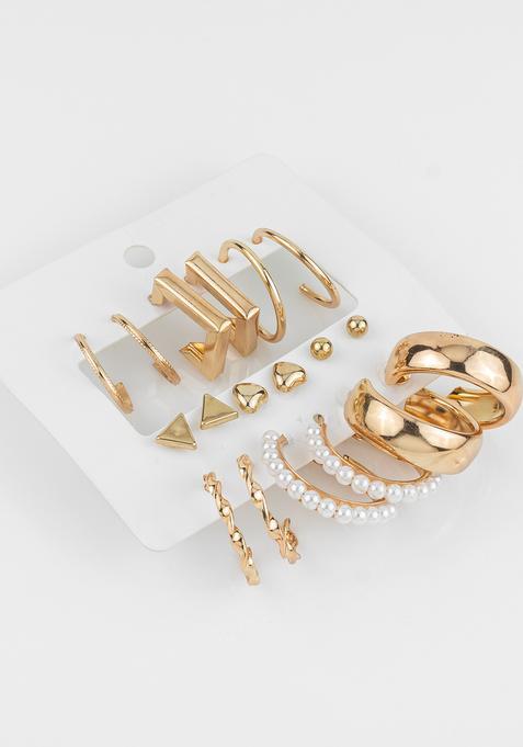 Golden Pearl Alloy Stud Earrings