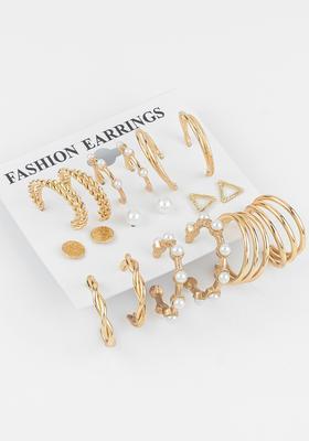 Golden Pearl Alloy Stud Earrings