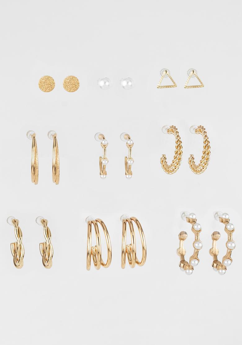 Golden Pearl Alloy Stud Earrings - Indya