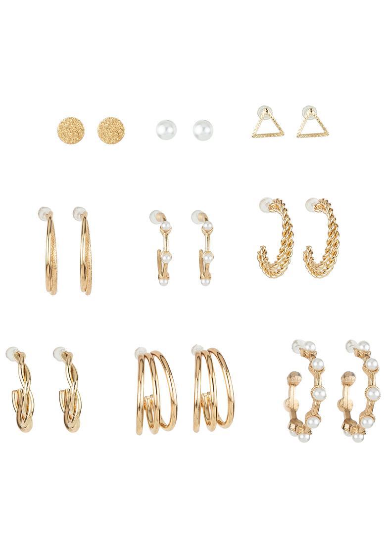 Golden Pearl Alloy Stud Earrings - Indya