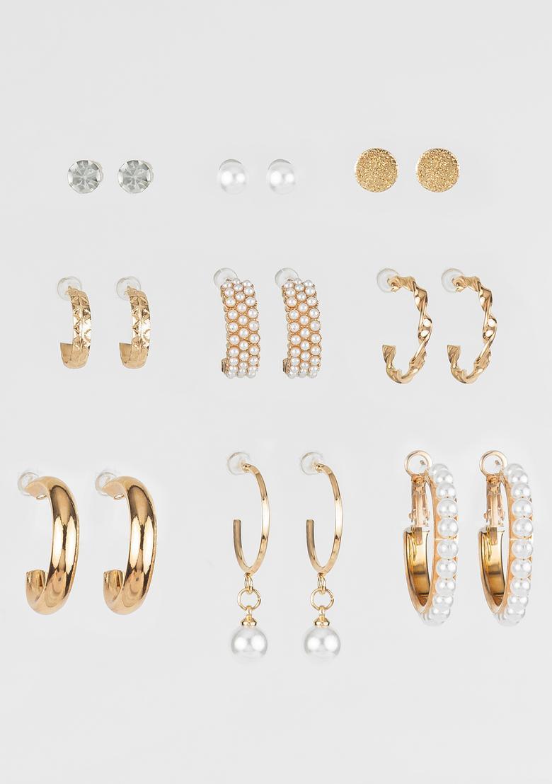 Golden Pearl Alloy Stud Earrings - Indya