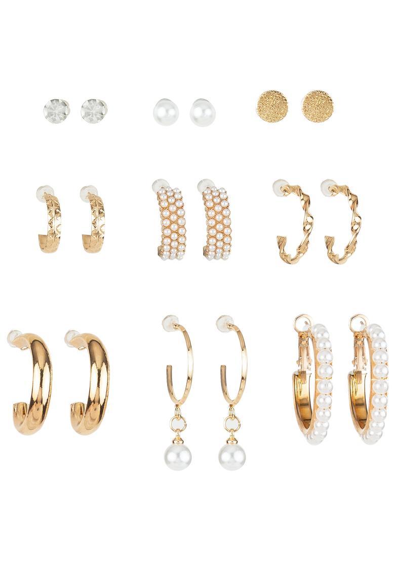 Golden Pearl Alloy Stud Earrings - Indya