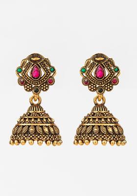 Golden Enamel Alloy Jhumka Earrings