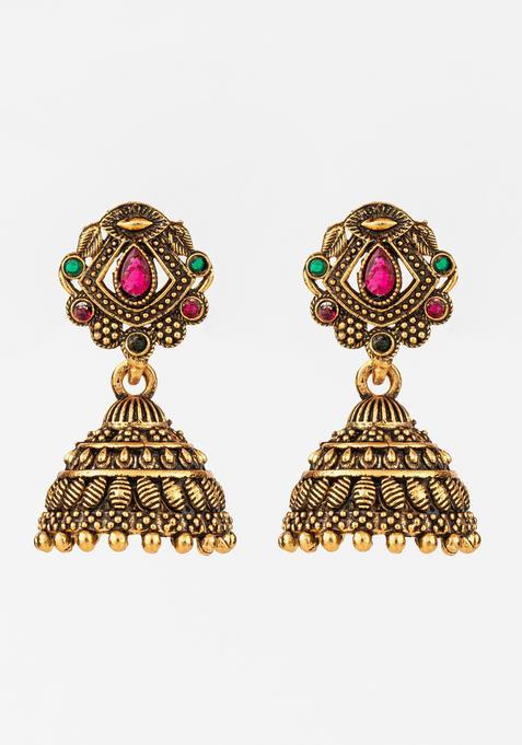 Golden Enamel Alloy Jhumka Earrings