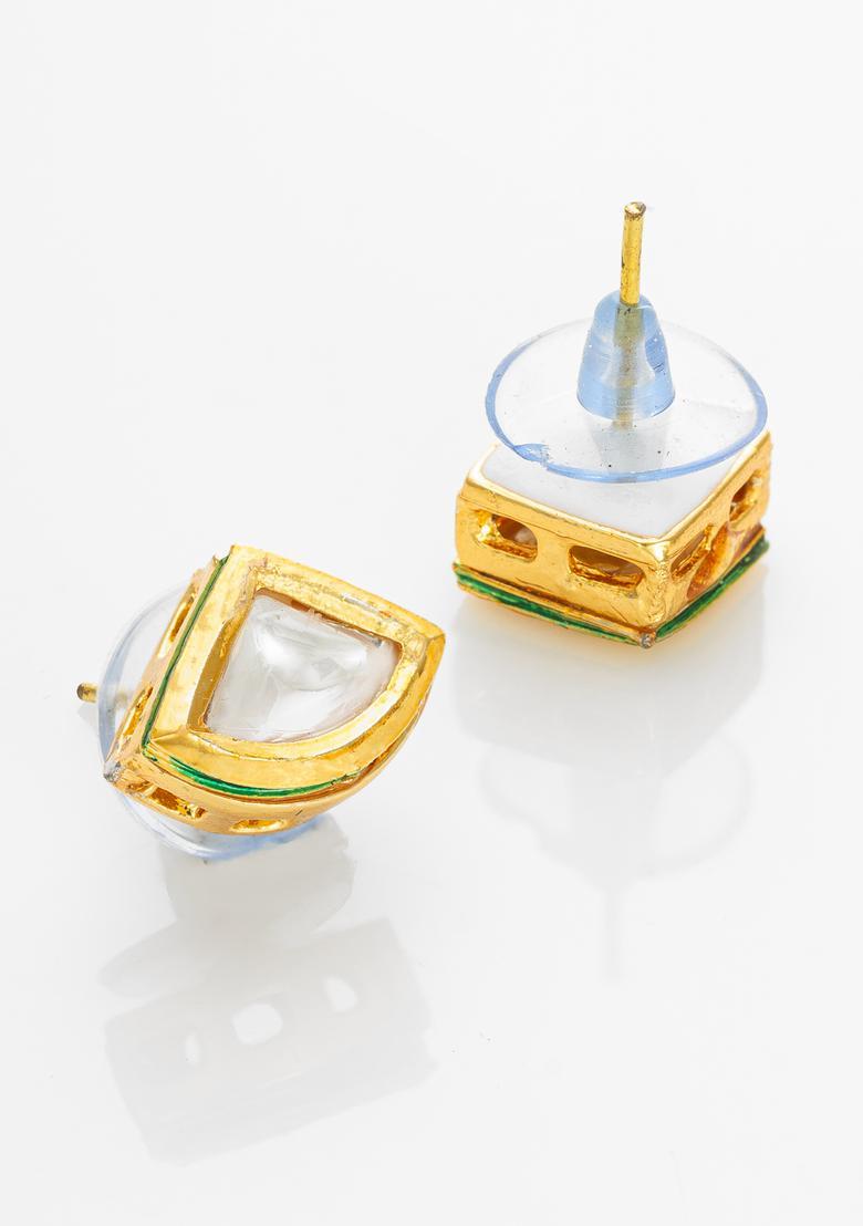 Golden Artificial Stones Alloy Stud Earrings - Indya