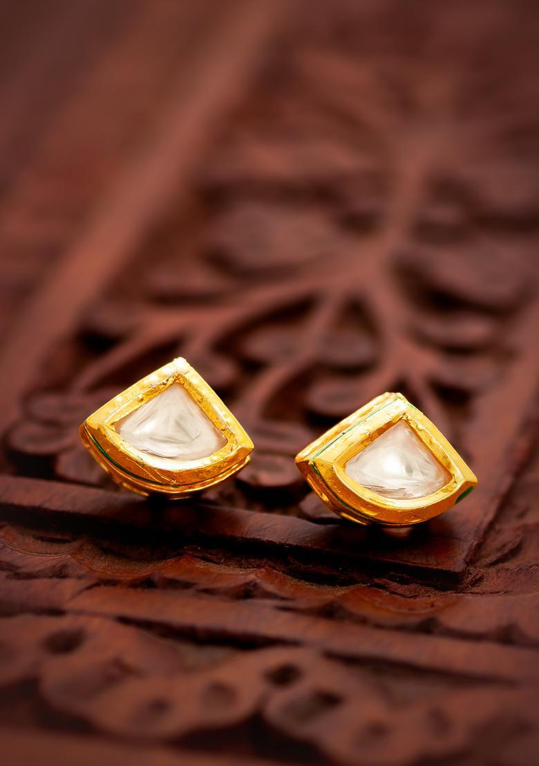Golden Artificial Stones Alloy Stud Earrings - Indya