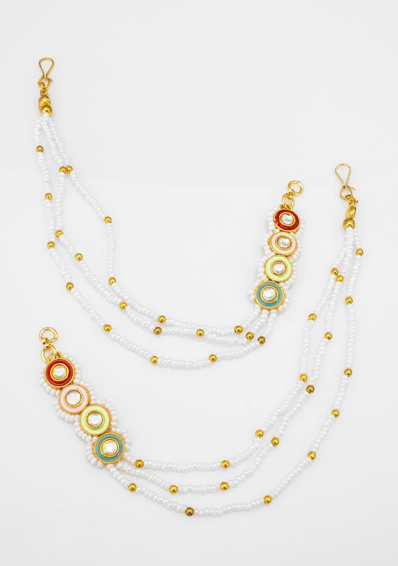 Multicolor Kundan Alloy Ear Chain - Indya