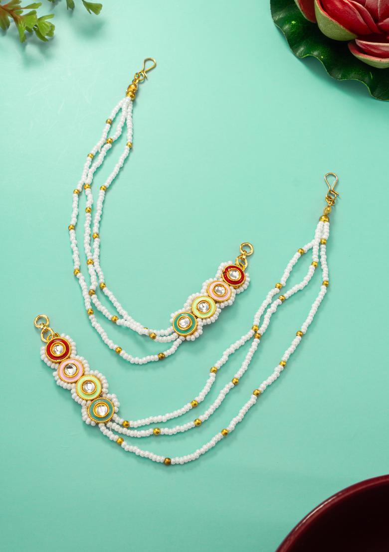 Multicolor Kundan Alloy Ear Chain - Indya