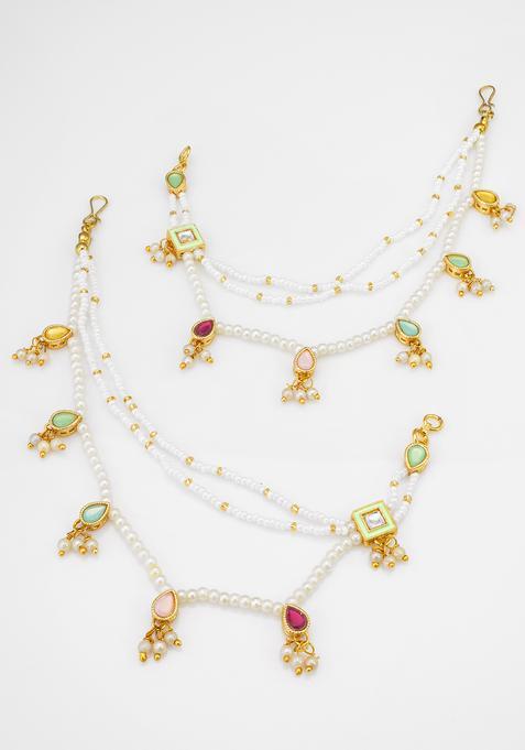 Multicolor Kundan Alloy Ear Chain