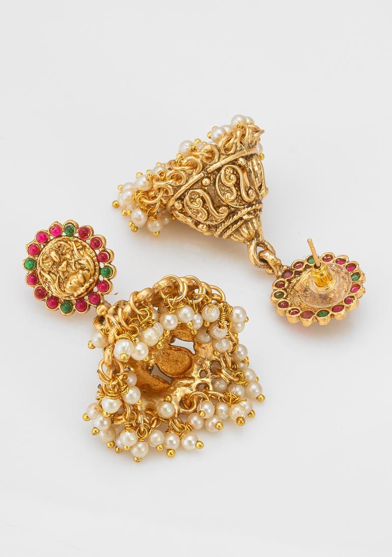 Multicolor Artificial Stones Alloy Jhumka Earrings - Indya